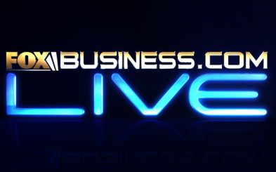 Fox business com live logo on a black background.
